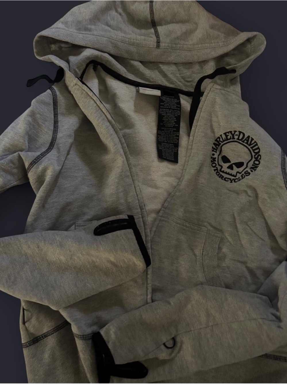 Harley-Davidson Light Gray Skull Hooded Zip Sweatshirt